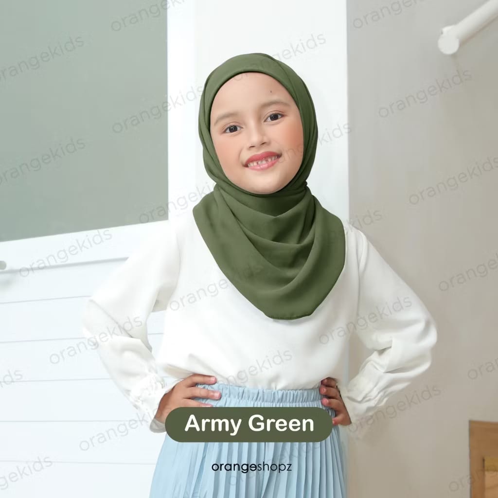 INSTOCK Orangeshopz - Inayah Pashmina Hijab With Attached Inner (onesize fit 2-10y) Army Green
