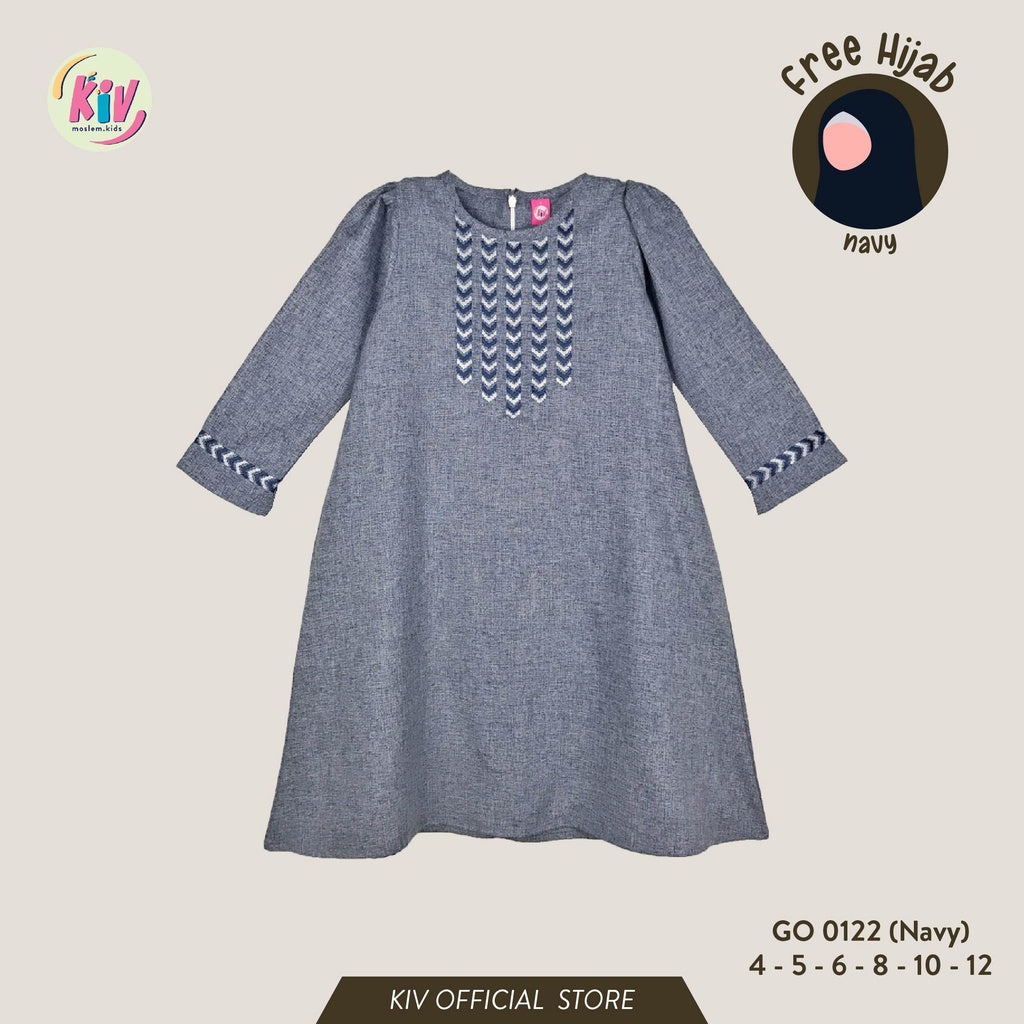 PREORDER KIV Embroidery Dress - Navy & Pink Navy