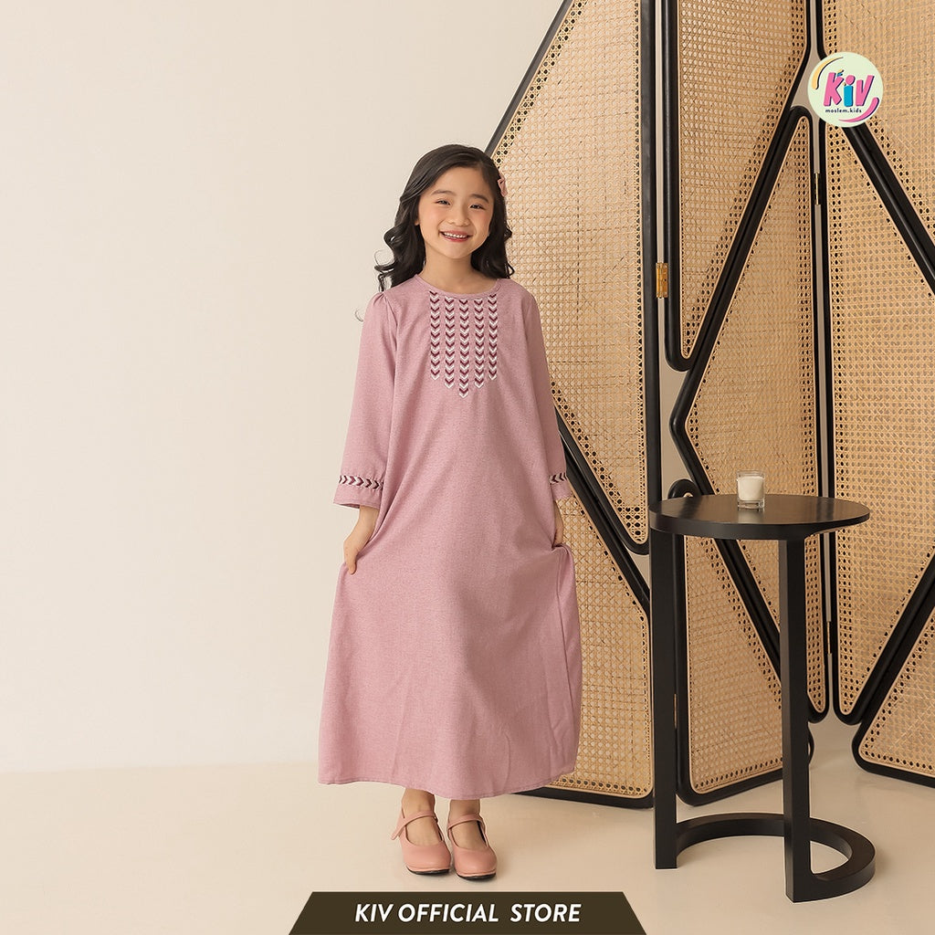 PREORDER KIV Embroidery Dress - Navy & Pink