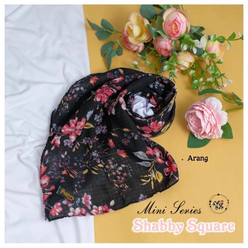 PREORDER Yazzren Hijab - Printed Square with Attached Inner, Mini Series Black