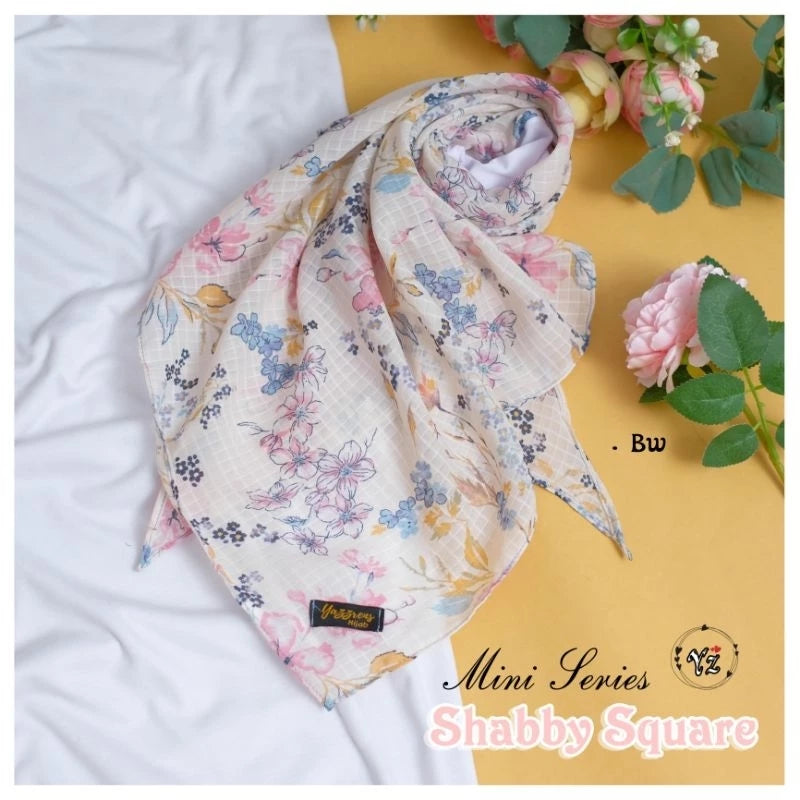 PREORDER Yazzren Hijab - Printed Square with Attached Inner, Mini Series Broken White