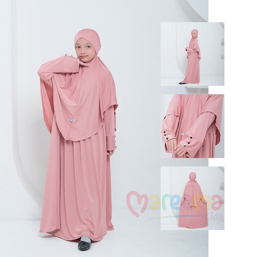 PREORDER Mareema - Khimar Gamis Dusty Pink 3XL(13-14Y)