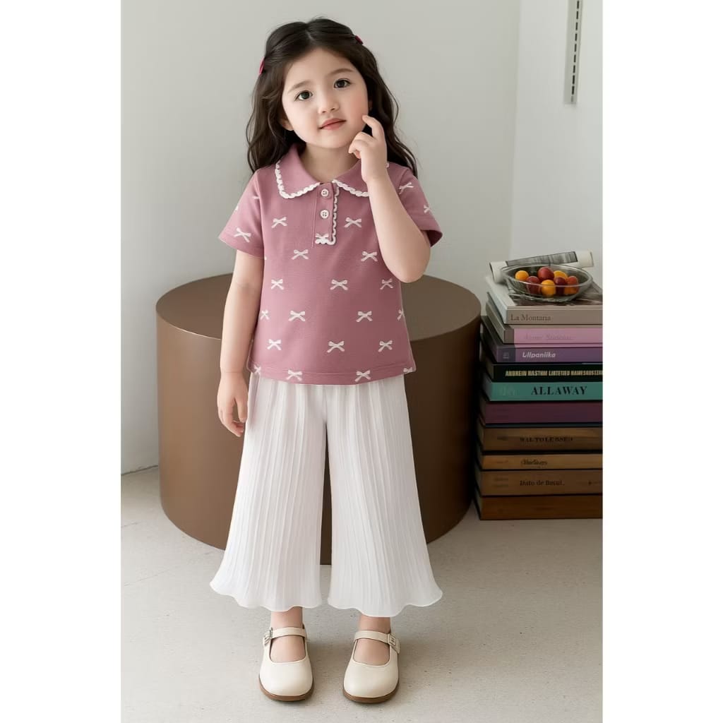 PREORDER Lyshaa - Collar Top Ribbon With Pants Set