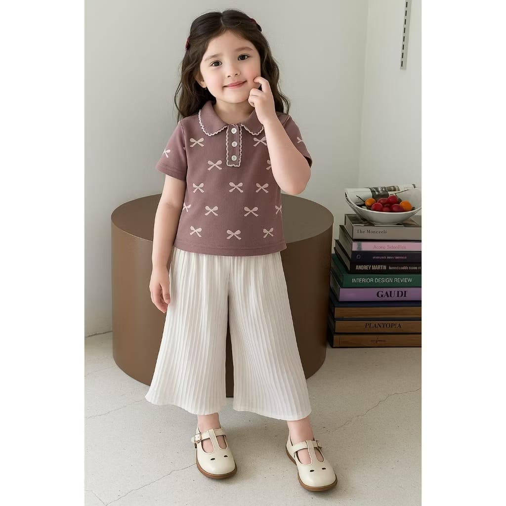 PREORDER Lyshaa - Collar Top Ribbon With Pants Set Mauve