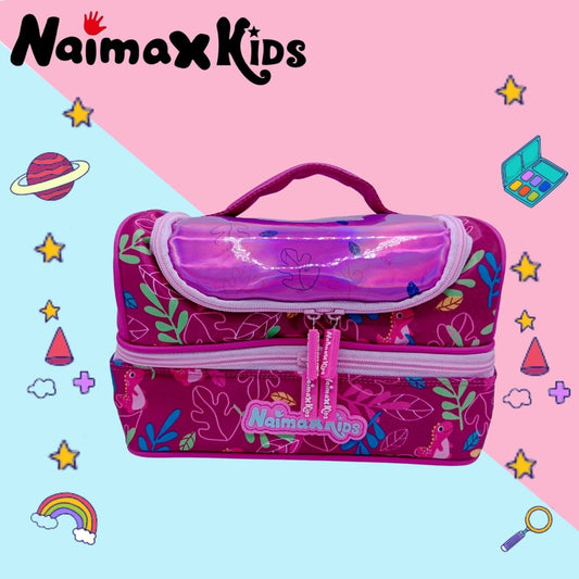 PREORDER Naimax Kids Lunch Bag Double Deck - Dino Pink