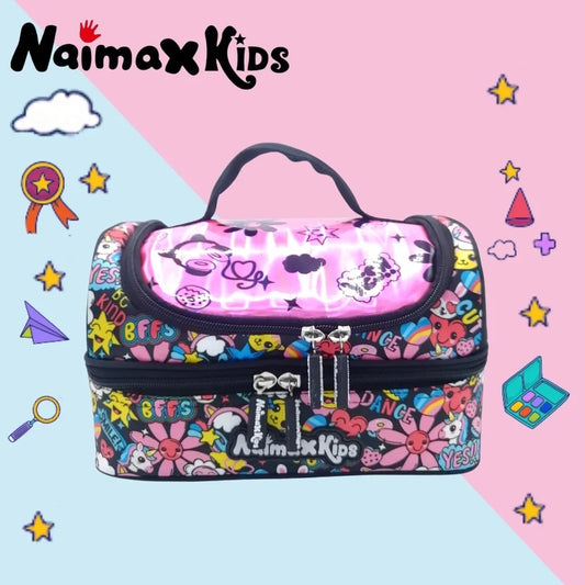 PREORDER Naimax Kids Lunch Bag Double Deck - Flower Black